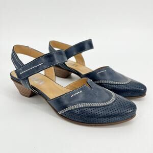 Fidji Sandals Womens EU 36 US 5.5-6 Blue Leather Closed Toe Ankle Strap Low Heel